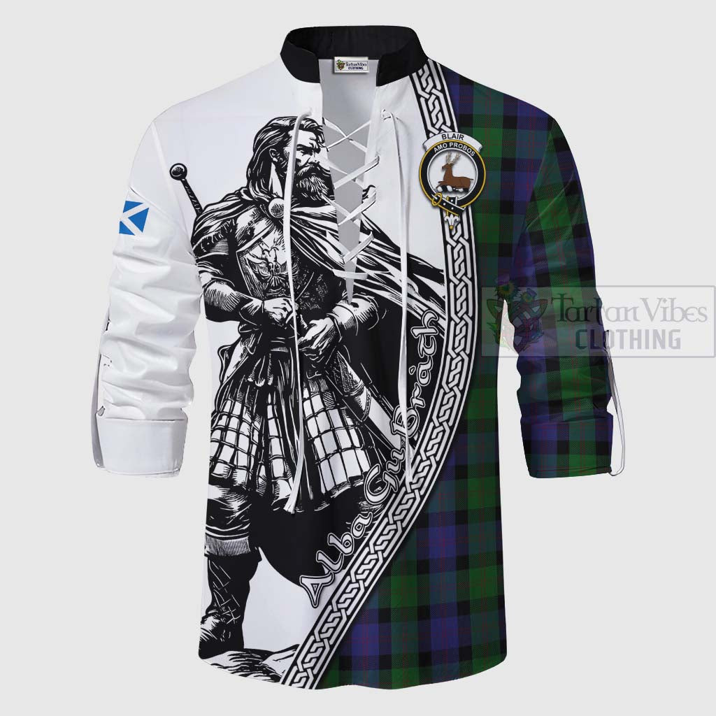 Tartan Vibes Clothing Blair Tartan Clan Crest Ghillie Kilt Shirt with Highlander Warrior Celtic Style