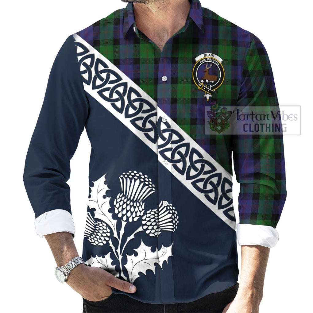 Tartan Vibes Clothing Blair Tartan Long Sleeve Button Shirt Featuring Thistle and Scotland Map