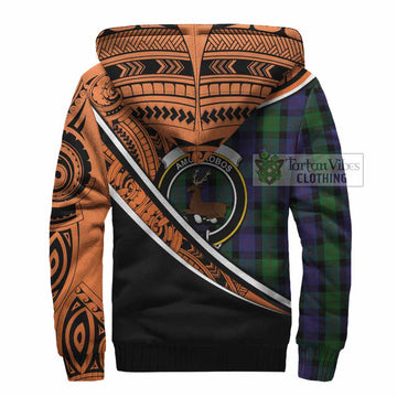 Blair Crest Tartan Sherpa Hoodie with Polynesian Vibes Style - Orange Version