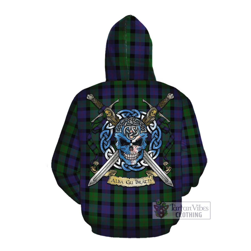 Tartan Vibes Clothing Blair Tartan Cotton Hoodie with Family Crest Celtic Skull Style