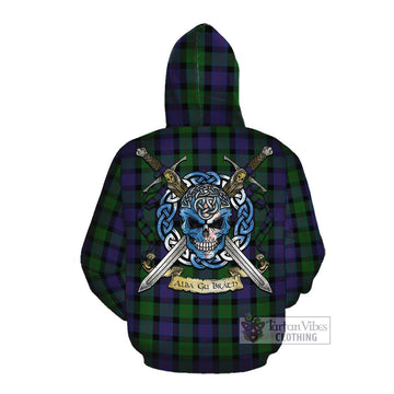 Blair Tartan Cotton Hoodie with Family Crest Celtic Skull Style