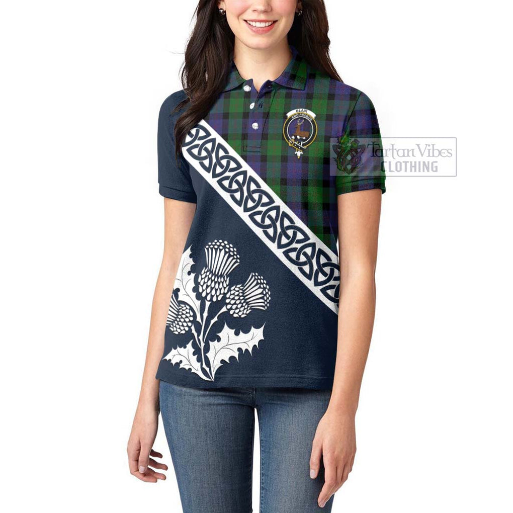 Tartan Vibes Clothing Blair Tartan Women's Polo Shirt Featuring Thistle and Scotland Map