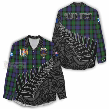 Blair Crest Tartan Women's Casual Shirt with New Zealand Silver Fern Half Style