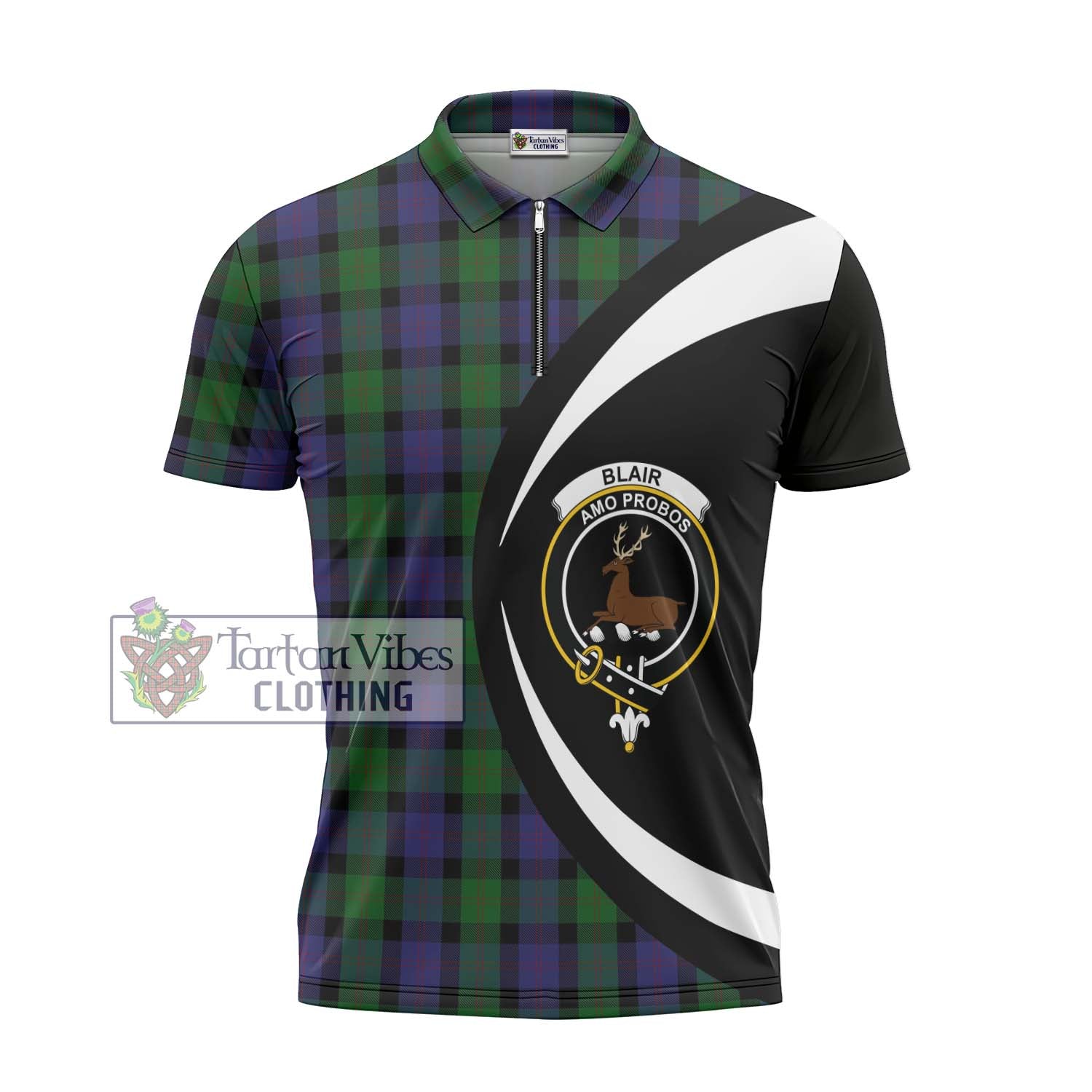 Tartan Vibes Clothing Blair Tartan Zipper Polo Shirt with Family Crest Circle Style