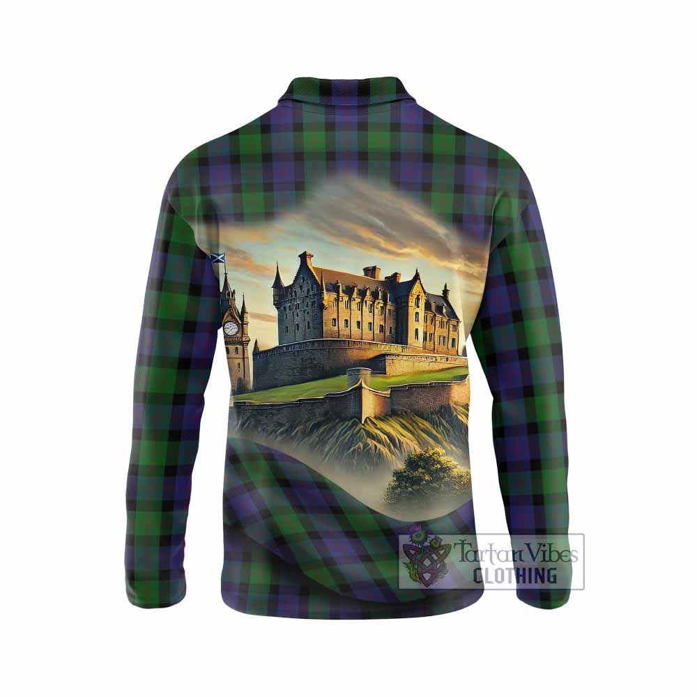 Blair Tartan Family Crest Long Sleeve Polo Shirt with Scottish Ancient Castle Style - Tartan Vibes Clothing