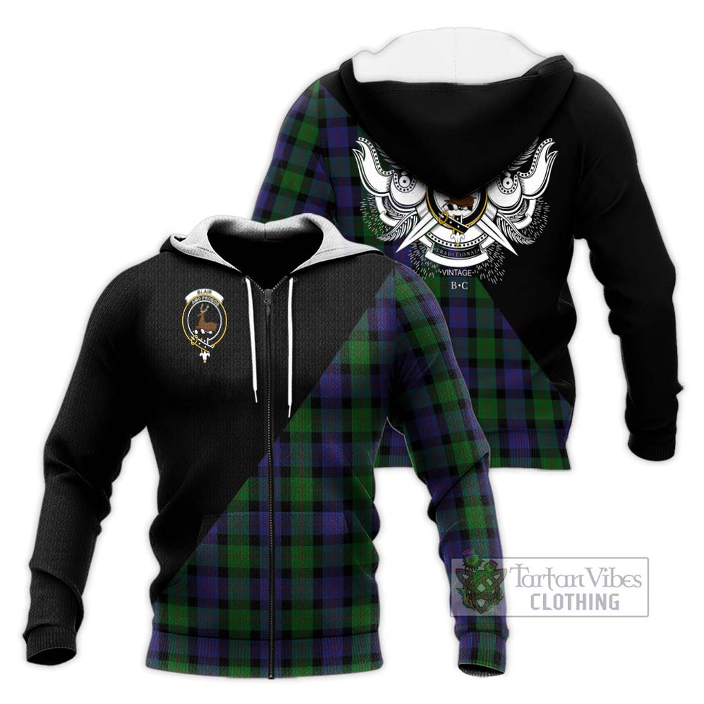 Blair Tartan Knitted Hoodie with Family Crest and Military Logo Style Unisex Knitted Zip Hoodie - Tartanvibesclothing Shop