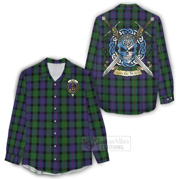 Blair Tartan Women's Casual Shirt with Family Crest Celtic Skull Style