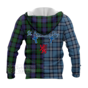 Blair Tartan Knitted Hoodie Happy St. Andrew's Day Half Tartan Style