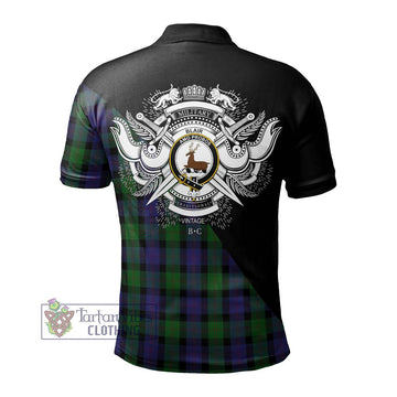 Blair Tartan Polo Shirt with Family Crest and Military Logo Style