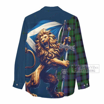 Blair Tartan Family Crest Women's Casual Shirt with Scottish Majestic Lion