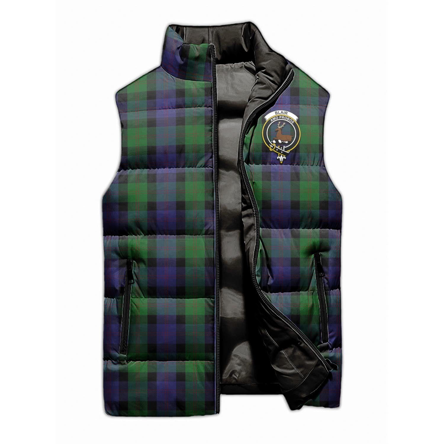 Blair Tartan Sleeveless Puffer Jacket with Family Crest - Tartanvibesclothing