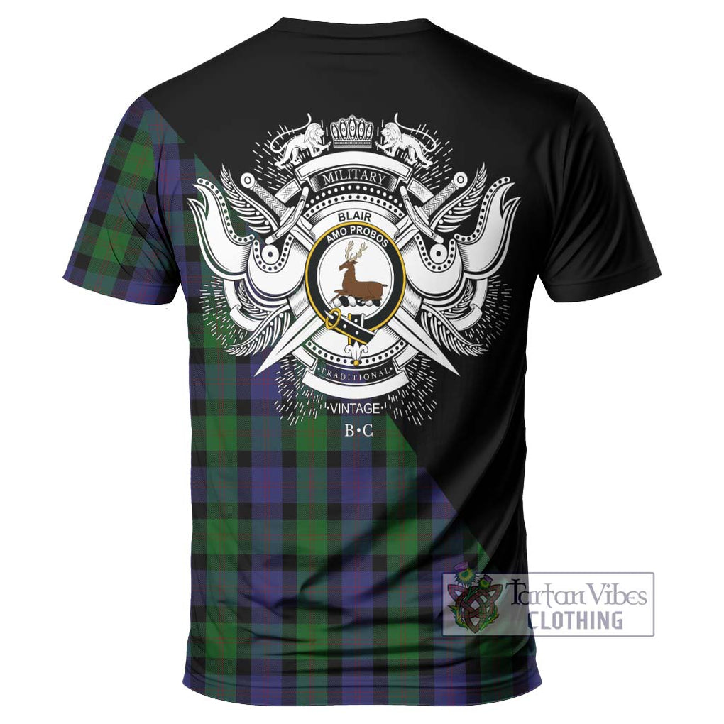 Blair Tartan T-Shirt with Family Crest and Military Logo Style - Tartanvibesclothing Shop