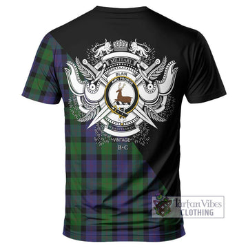 Blair Tartan T-Shirt with Family Crest and Military Logo Style