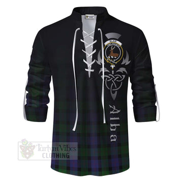 Blair Tartan Ghillie Kilt Shirt Featuring Alba Gu Brath Family Crest Celtic Inspired