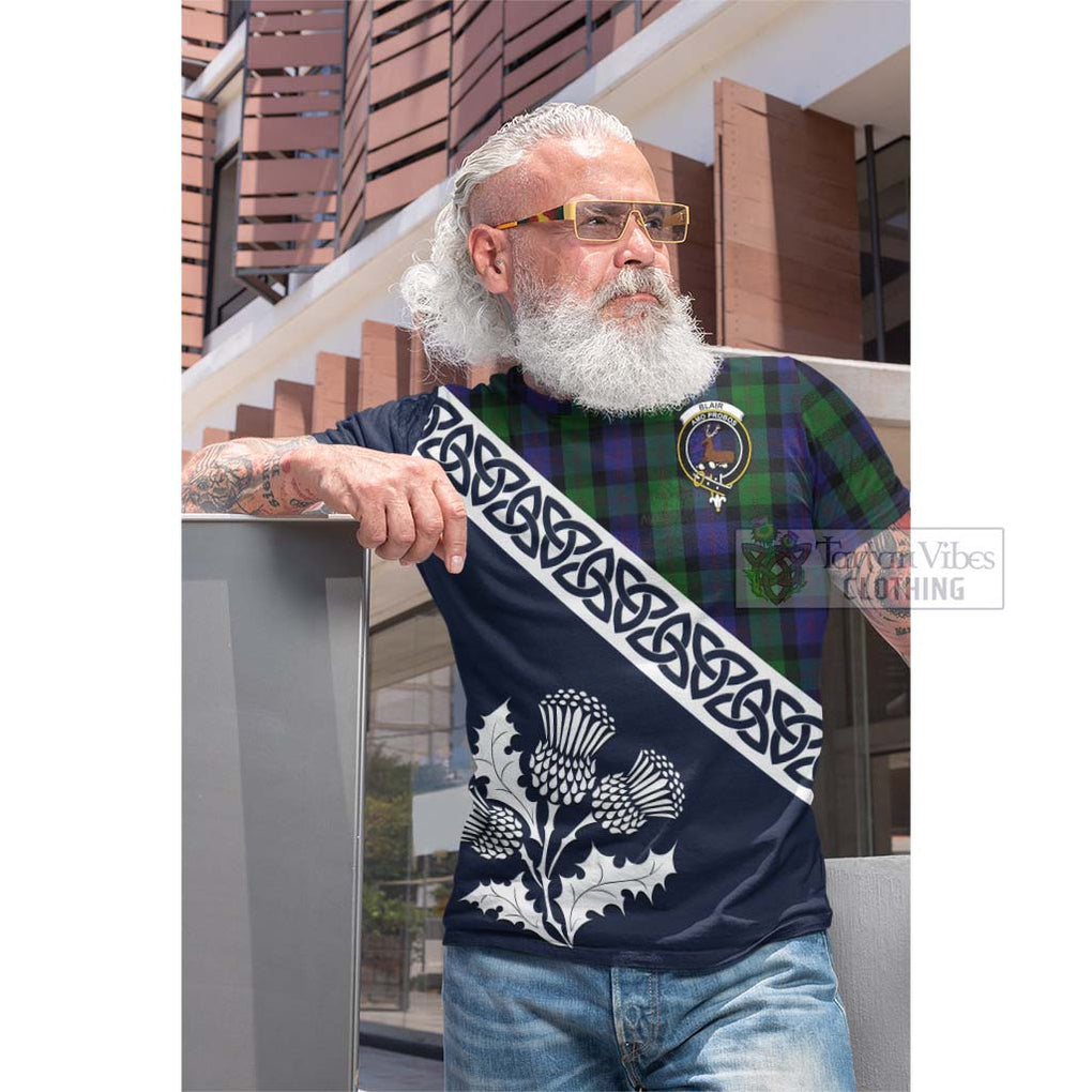 Blair Tartan Cotton T-shirt Featuring Thistle and Scotland Map Men's Shirt - Tartan Vibes Clothing
