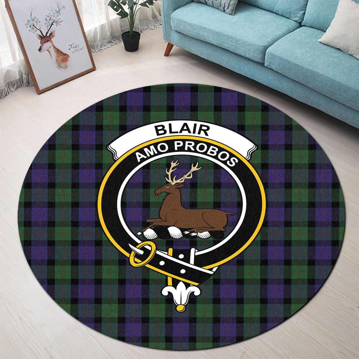 Blair Tartan Round Rug with Family Crest - Tartan Vibes Clothing