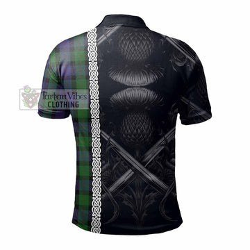 Blair Tartan Polo Shirt with Family Crest Cross Sword Thistle Celtic Vibes