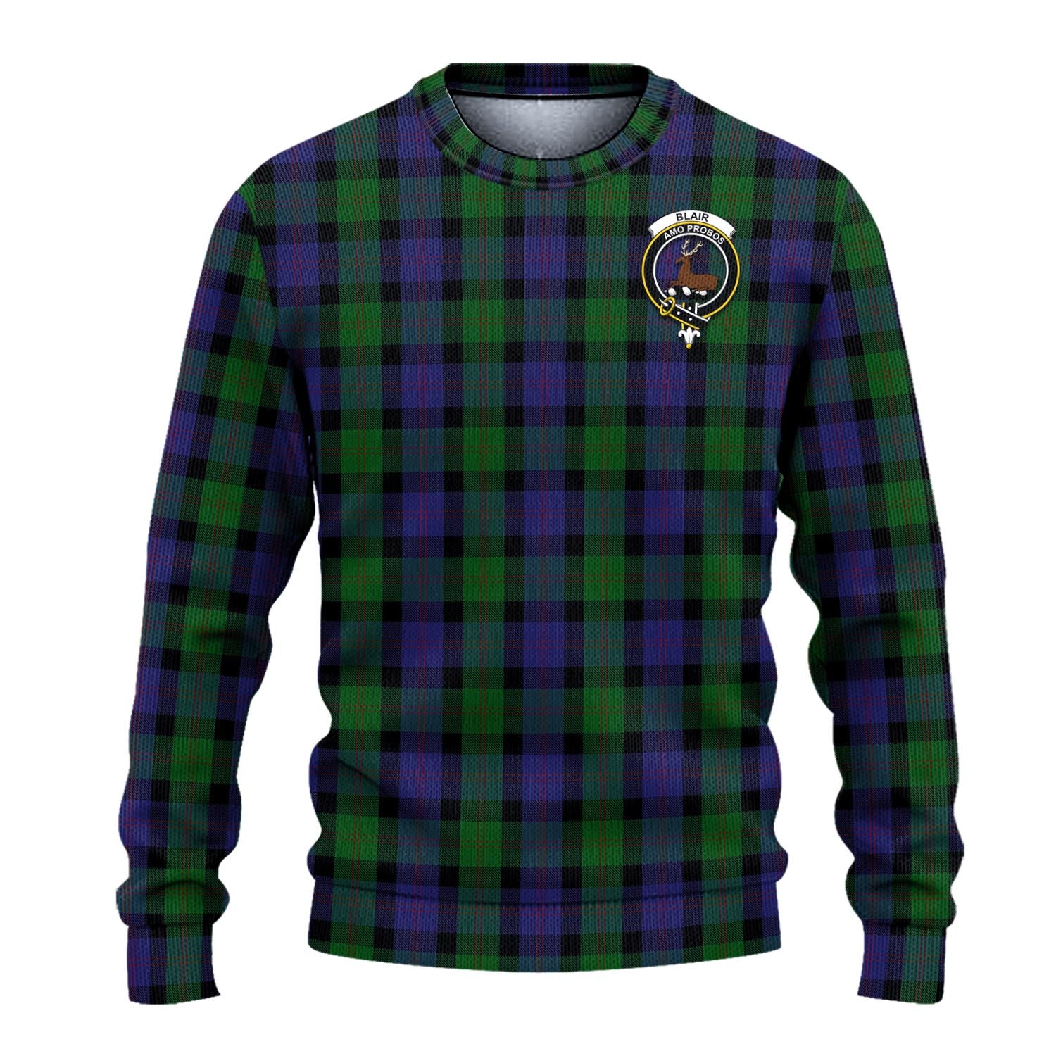 Blair Tartan Knitted Sweater with Family Crest - Tartanvibesclothing