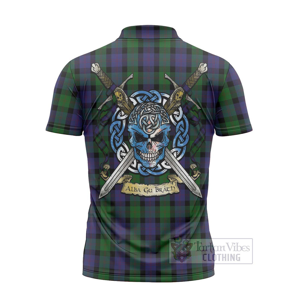 Tartan Vibes Clothing Blair Tartan Zipper Polo Shirt with Family Crest Celtic Skull Style