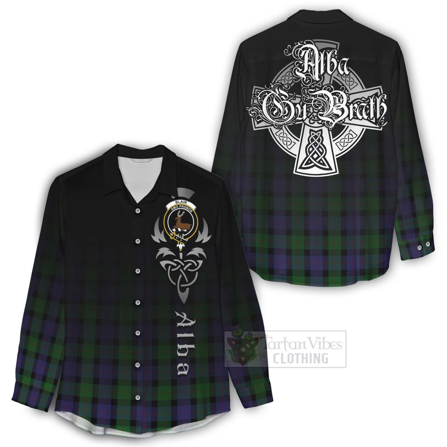 Tartan Vibes Clothing Blair Tartan Women's Casual Shirt Featuring Alba Gu Brath Family Crest Celtic Inspired