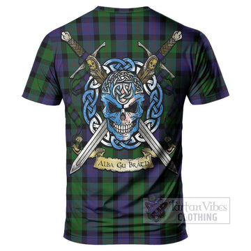 Blair Tartan T-Shirt with Family Crest Celtic Skull Style