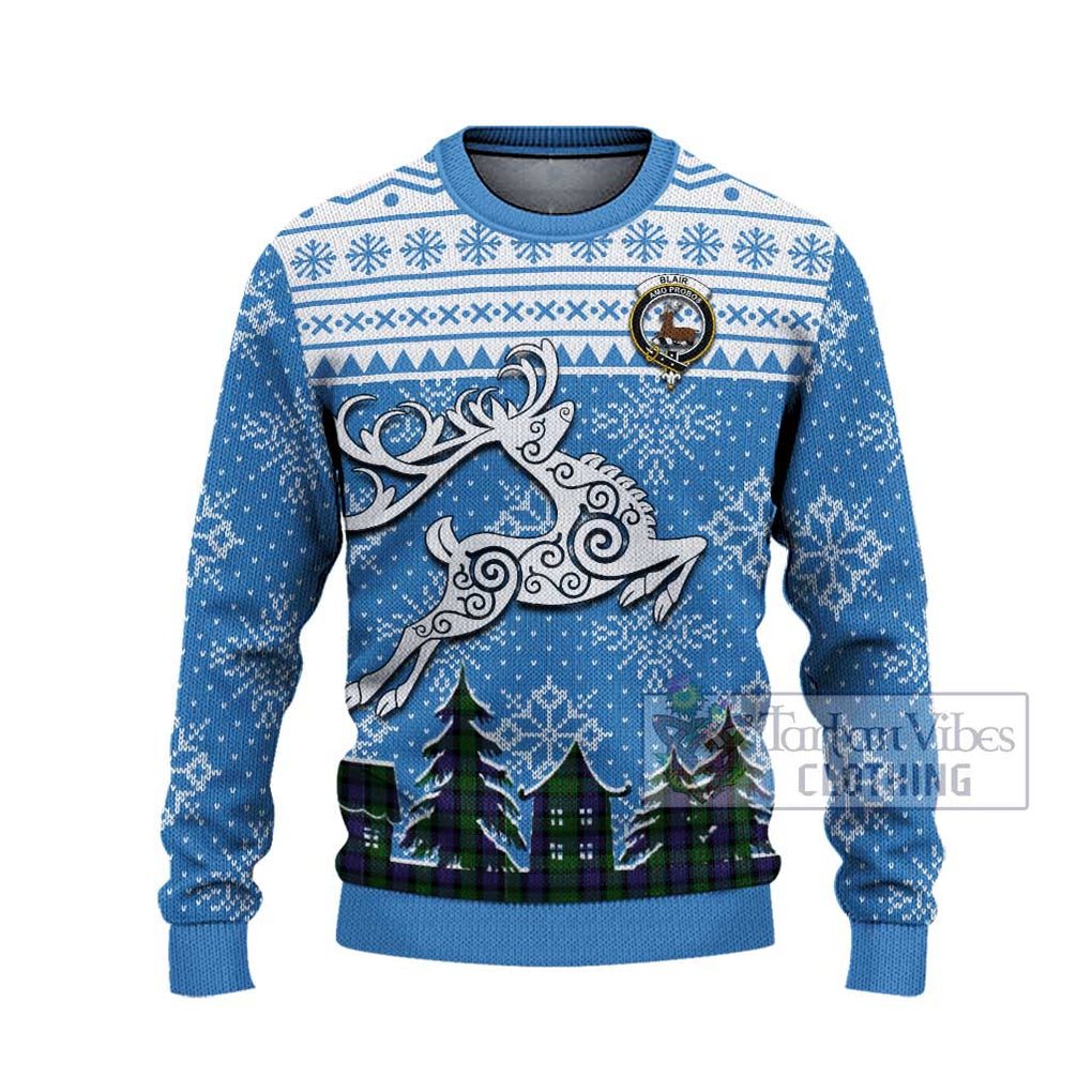 Tartan Vibes Clothing Blair Clan Christmas Ugly Sweater with Tartan and Celtic Raindeer Style