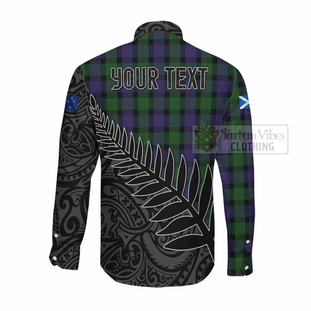 Tartan Vibes Clothing Blair Crest Tartan Long Sleeve Button Shirt with New Zealand Silver Fern Half Style