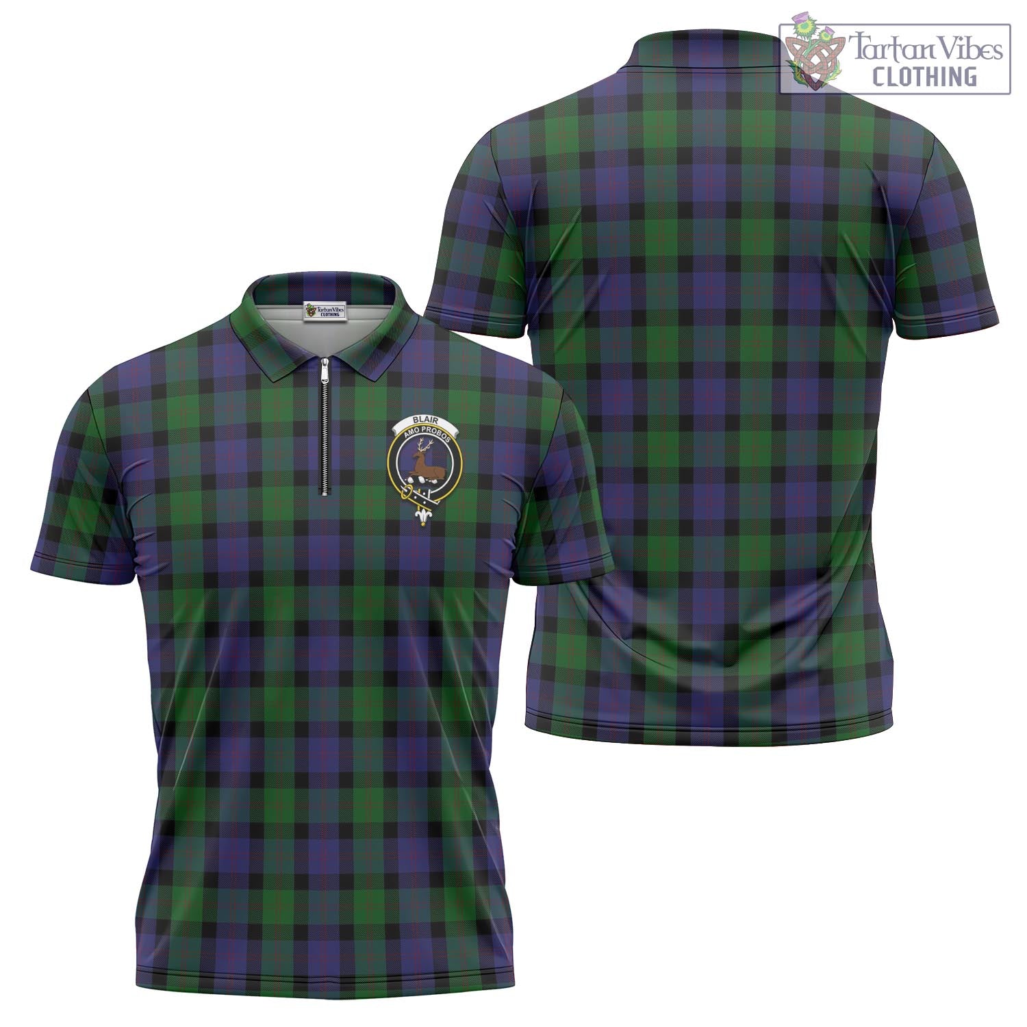 Tartan Vibes Clothing Blair Tartan Zipper Polo Shirt with Family Crest