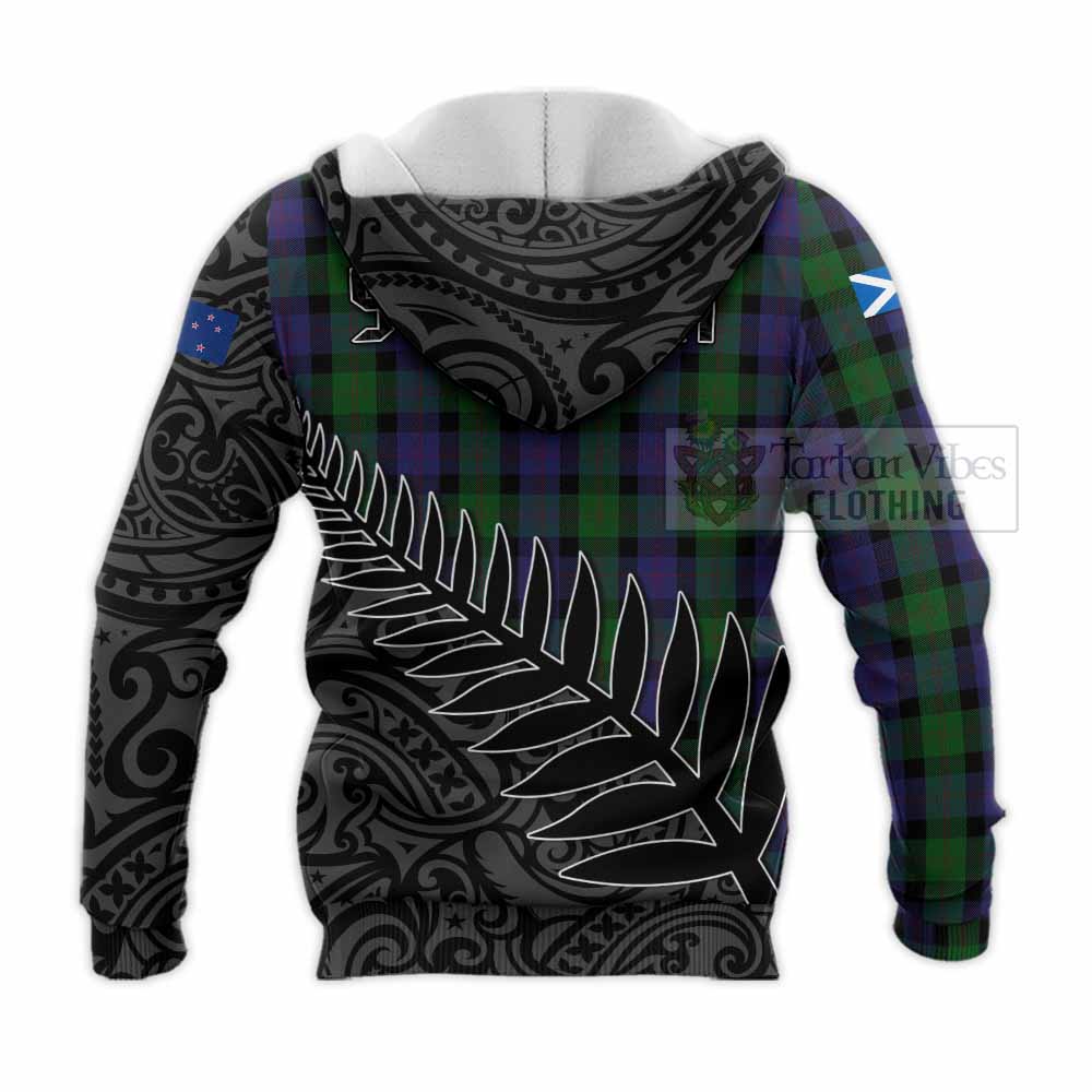 Tartan Vibes Clothing Blair Crest Tartan Knitted Hoodie with New Zealand Silver Fern Half Style