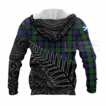 Blair Crest Tartan Knitted Hoodie with New Zealand Silver Fern Half Style