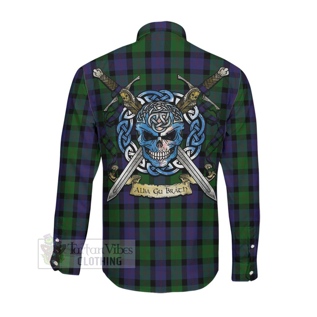 Tartan Vibes Clothing Blair Tartan Long Sleeve Button Shirt with Family Crest Celtic Skull Style