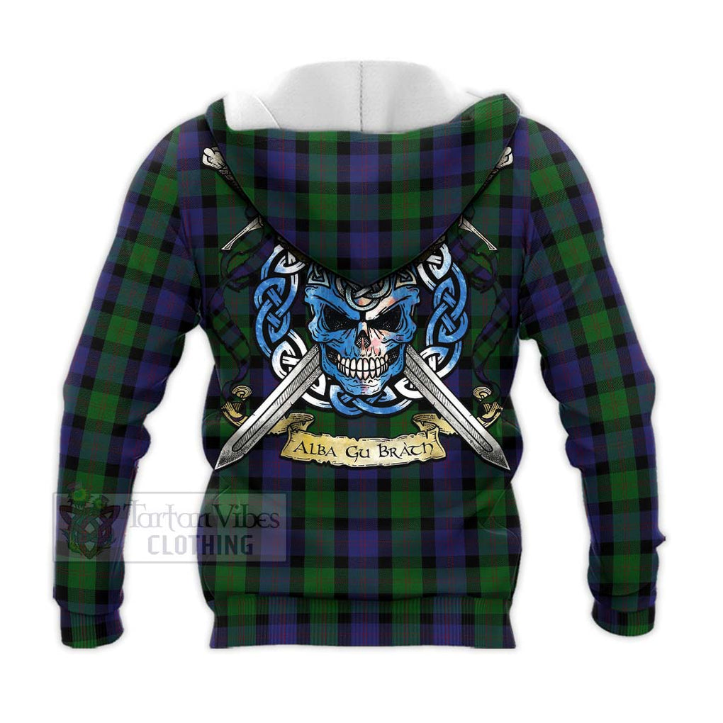 Tartan Vibes Clothing Blair Tartan Knitted Hoodie with Family Crest Celtic Skull Style