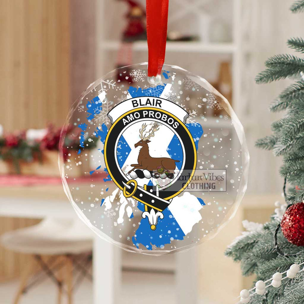 Tartan Vibes Clothing Blair Clan Crest Christmas Glass Ornament with Scotland Map