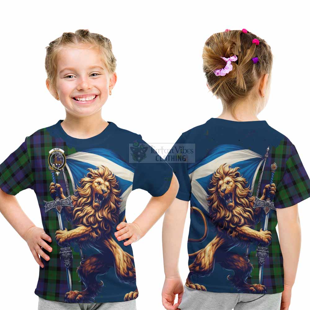 Tartan Vibes Clothing Blair Tartan Family Crest Kid T-Shirt with Scottish Majestic Lion