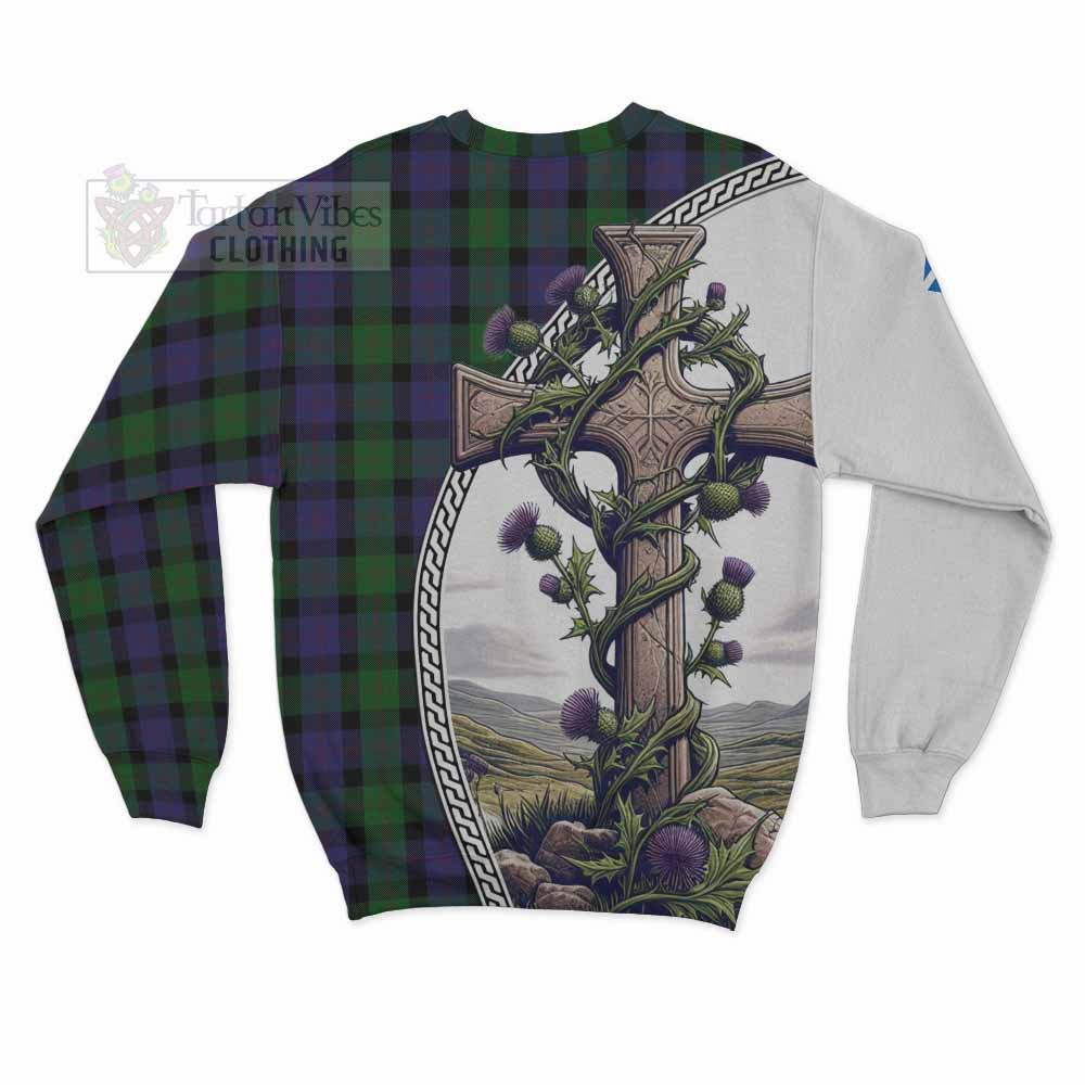 Tartan Vibes Clothing Blair Tartan Sweatshirt with Family Crest and St. Andrew's Cross Accented by Thistle Vines