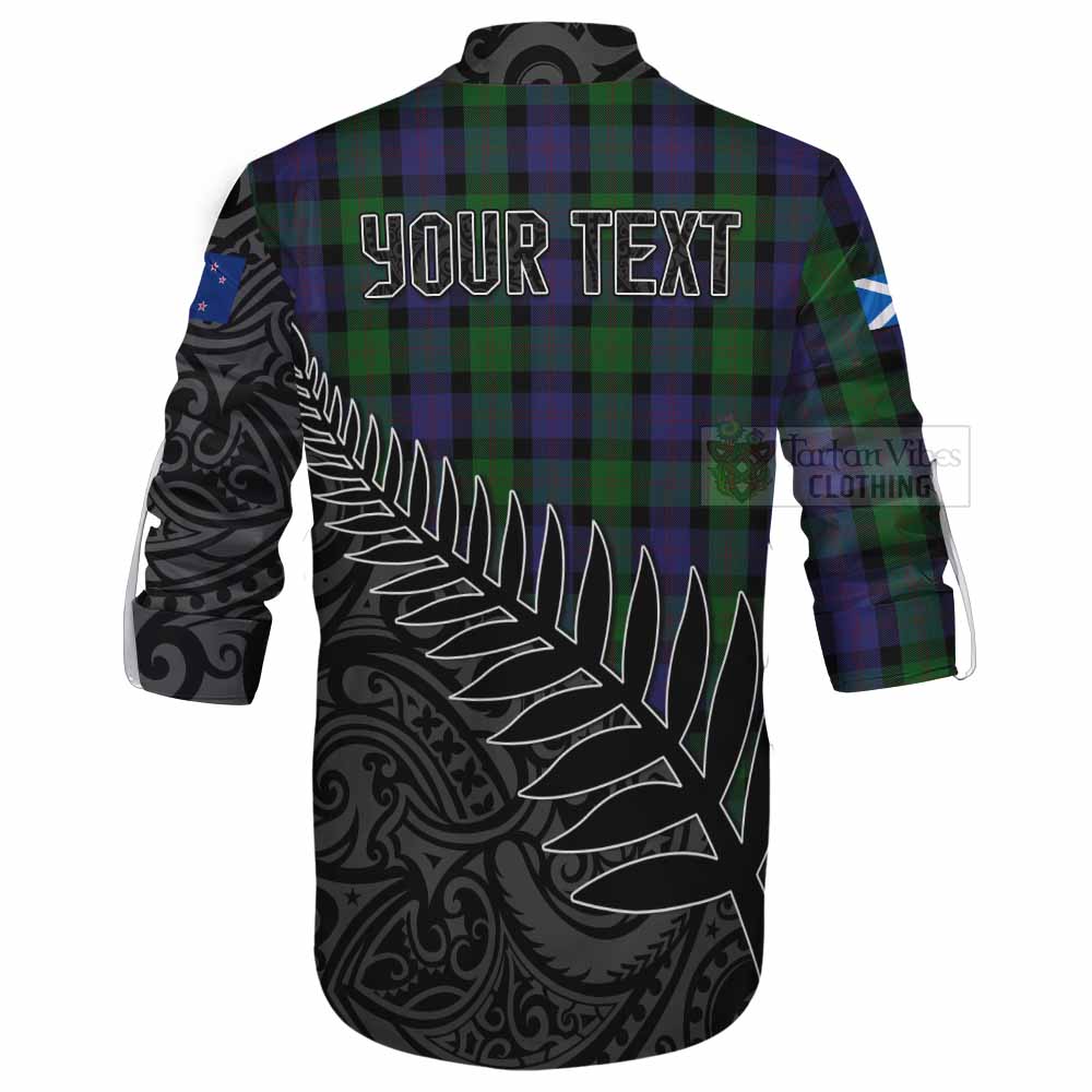 Tartan Vibes Clothing Blair Crest Tartan Ghillie Kilt Shirt with New Zealand Silver Fern Half Style