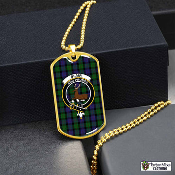 Blair Tartan Dog Tag Necklace with Family Crest