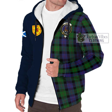 Blair Tartan Sherpa Hoodie Alba with Scottish Lion Royal Arm Half Style