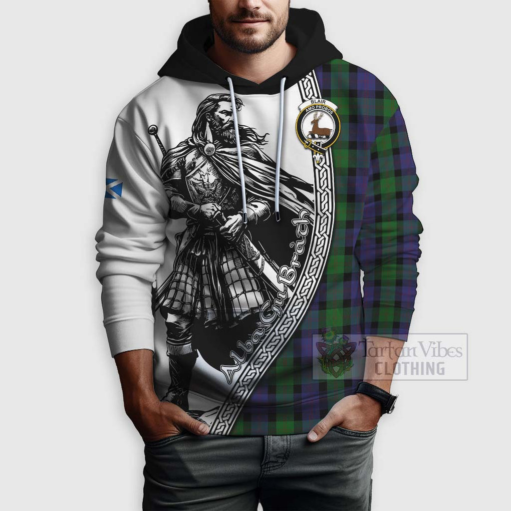 Tartan Vibes Clothing Blair Tartan Clan Crest Hoodie with Highlander Warrior Celtic Style