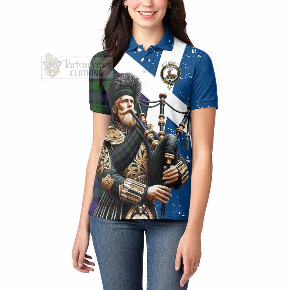 Tartan Vibes Clothing Blair Tartan Women's Polo Shirt with Family Crest Scottish Bagpiper Vibes