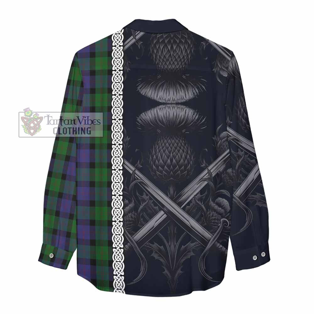 Tartan Vibes Clothing Blair Tartan Women's Casual Shirt with Family Crest Cross Sword Thistle Celtic Vibes