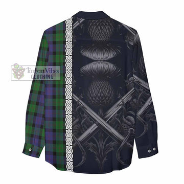 Blair Tartan Women's Casual Shirt with Family Crest Cross Sword Thistle Celtic Vibes