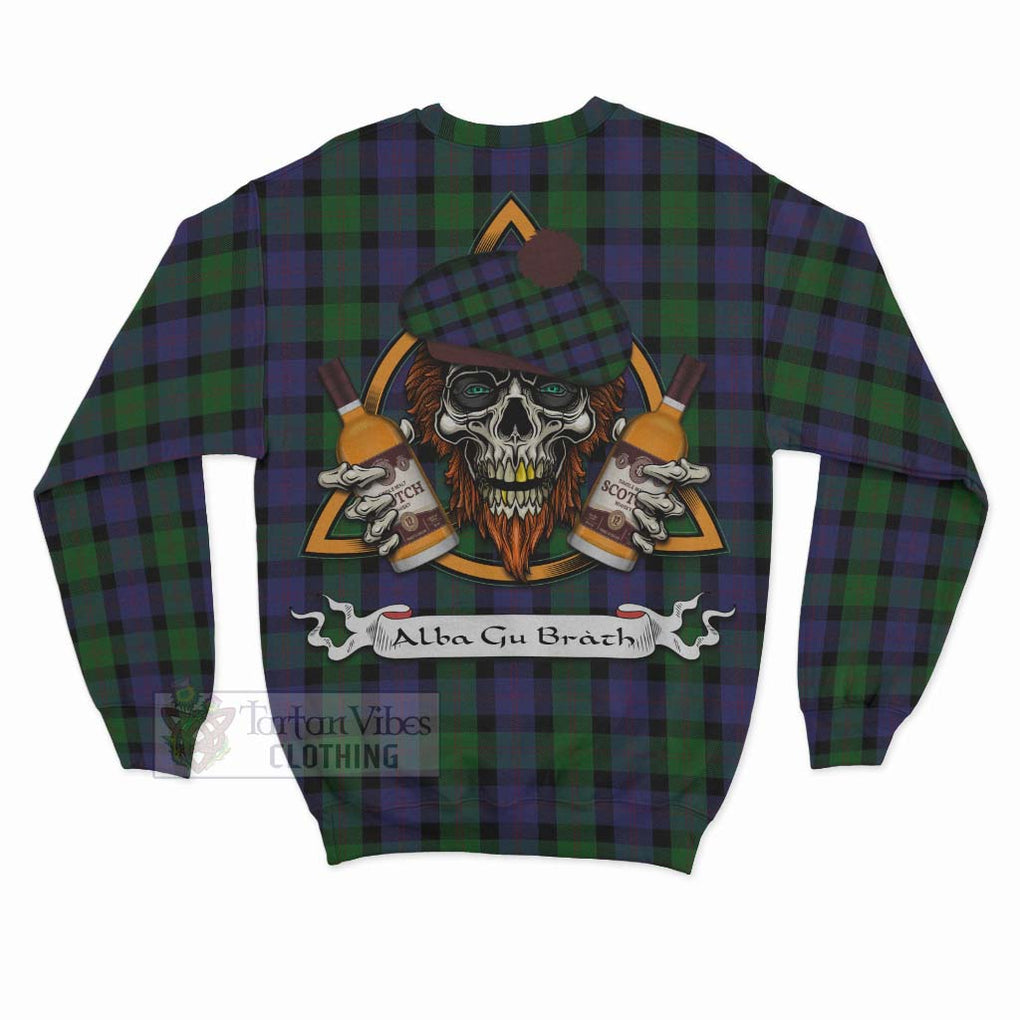 Tartan Vibes Clothing Blair Tartan Sweatshirt with Family Crest and Bearded Skull Holding Bottles of Whiskey