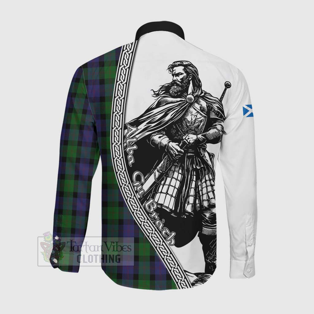 Tartan Vibes Clothing Blair Tartan Clan Crest Long Sleeve Button Shirt with Highlander Warrior Celtic Style