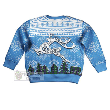 Blair Clan Christmas Kid Ugly Sweater with Tartan and Celtic Reindeer Style