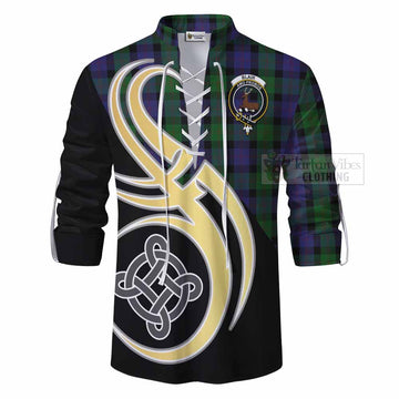 Blair Tartan Ghillie Kilt Shirt with Family Crest and Celtic Symbol Style