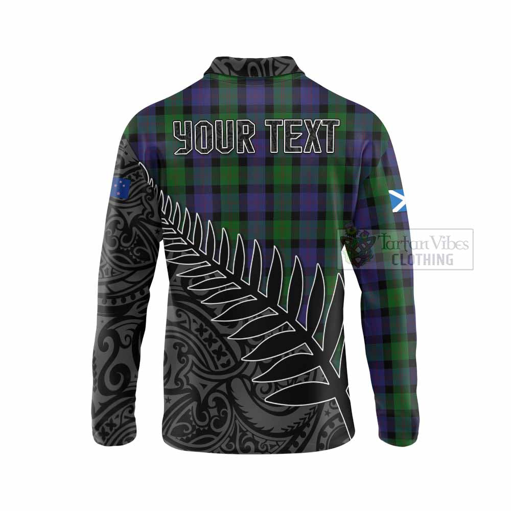 Tartan Vibes Clothing Blair Crest Tartan Long Sleeve Polo Shirt with New Zealand Silver Fern Half Style