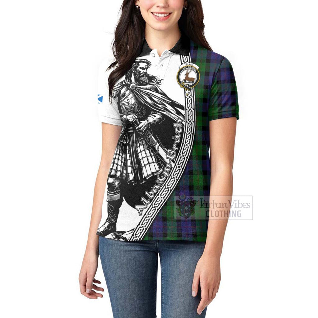 Tartan Vibes Clothing Blair Tartan Clan Crest Women's Polo Shirt with Highlander Warrior Celtic Style