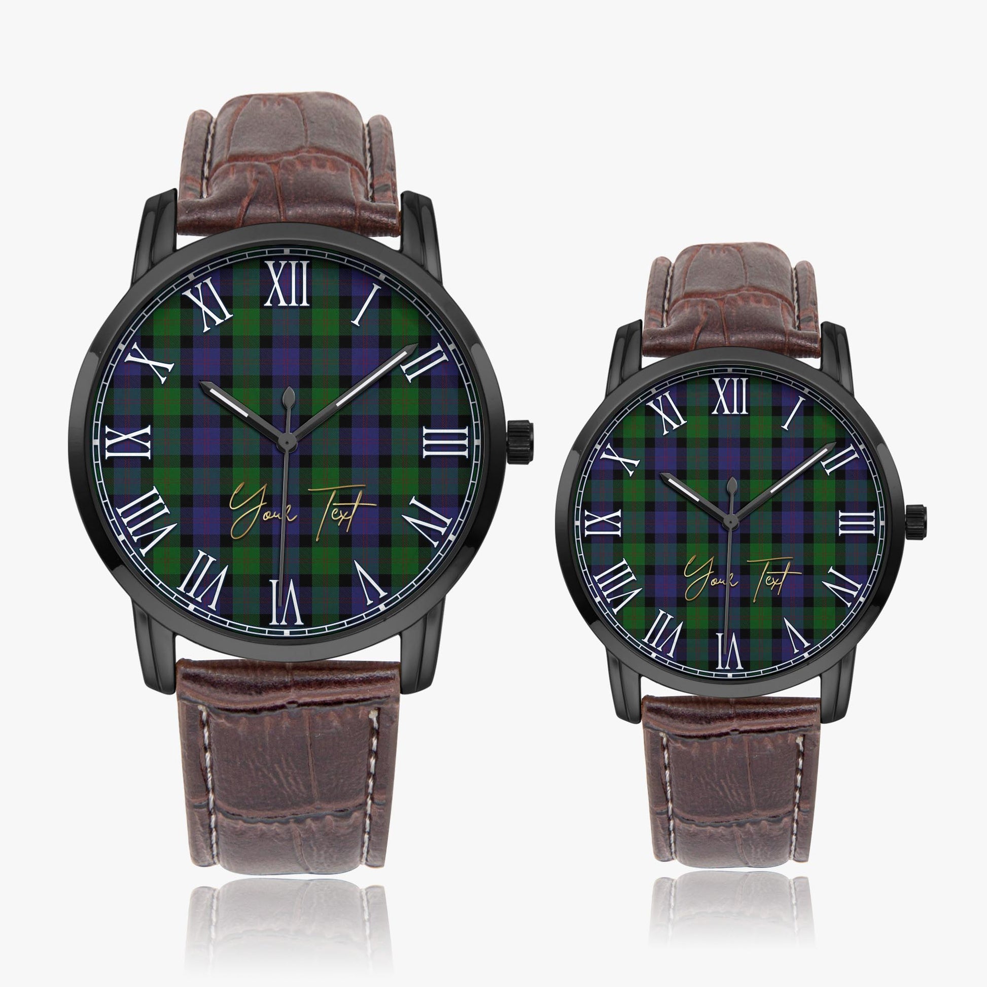 Blair Tartan Personalized Your Text Leather Trap Quartz Watch Wide Type Black Case With Brown Leather Strap - Tartanvibesclothing