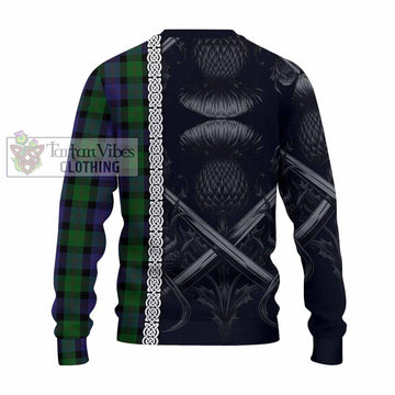 Blair Tartan Knitted Sweater with Family Crest Cross Sword Thistle Celtic Vibes